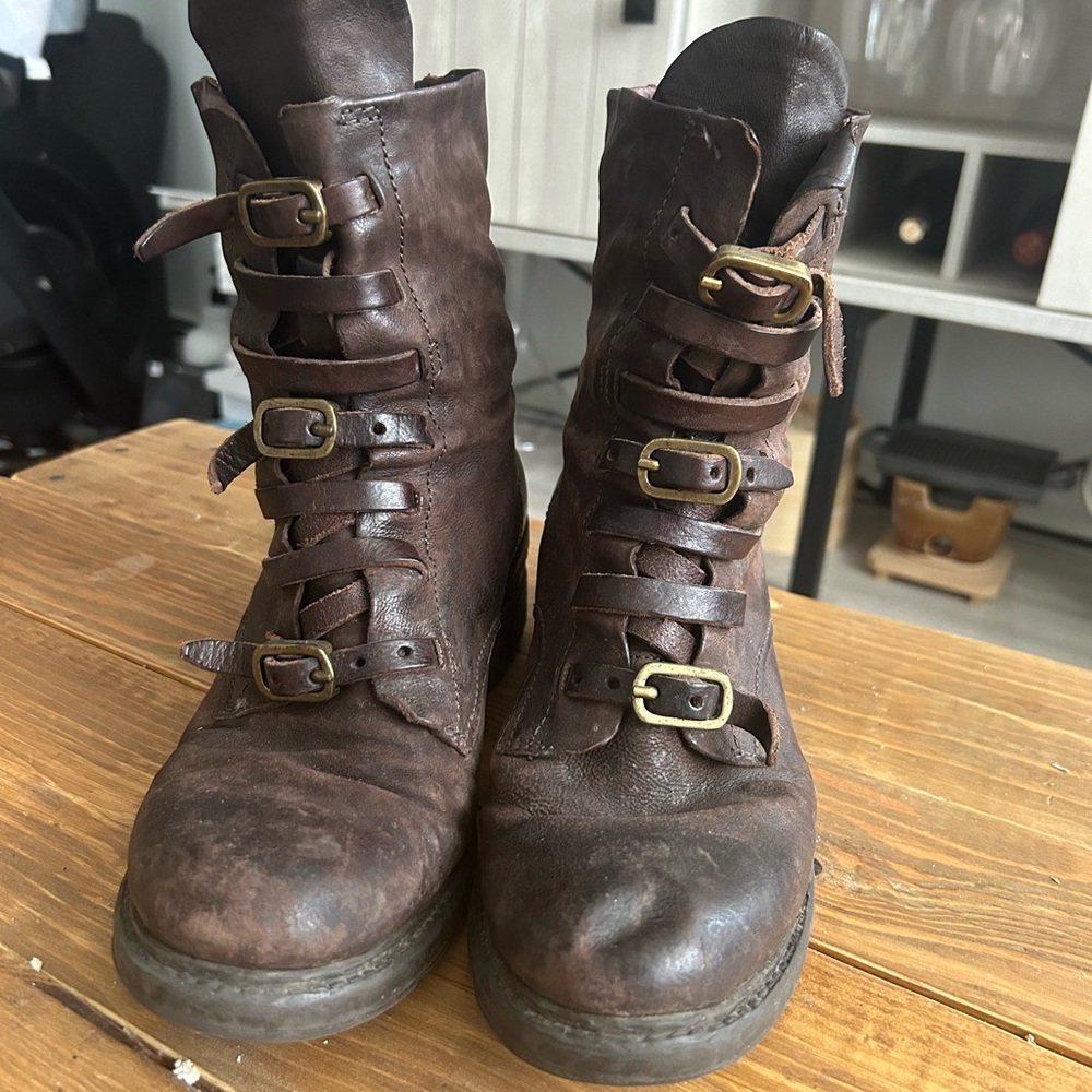 A.S.98 Vintage Brown Ankle Boots with Buckle Detail